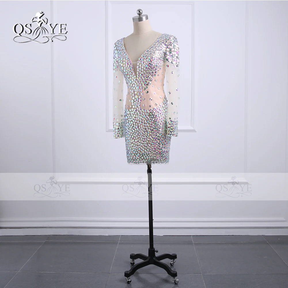 2018 Новое Сверкающее короткое платье для выпускного вечера с кристаллами