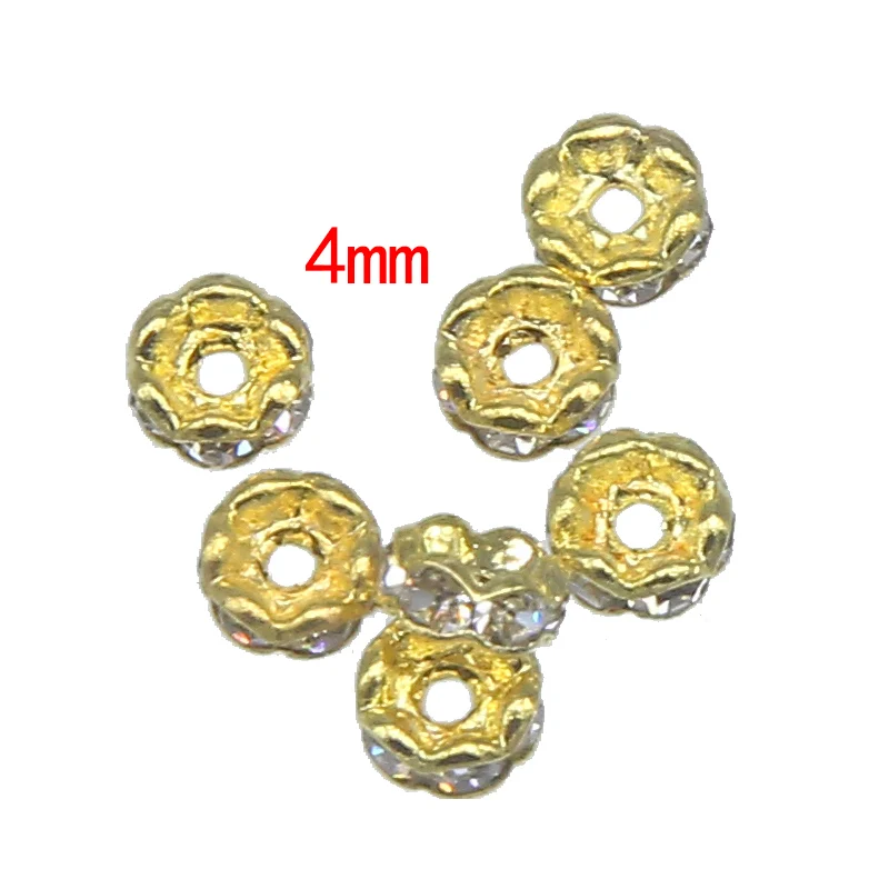 100 шт. модные популярные бусины 4 мм золотистые/Серебристые цветные стразы