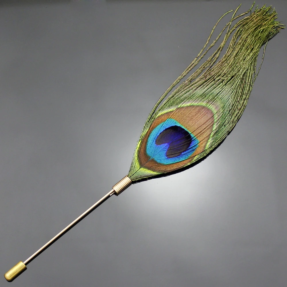 С принтом павлиньи перья Шлейфа бутоньерка золото брошка на лацканы галстук