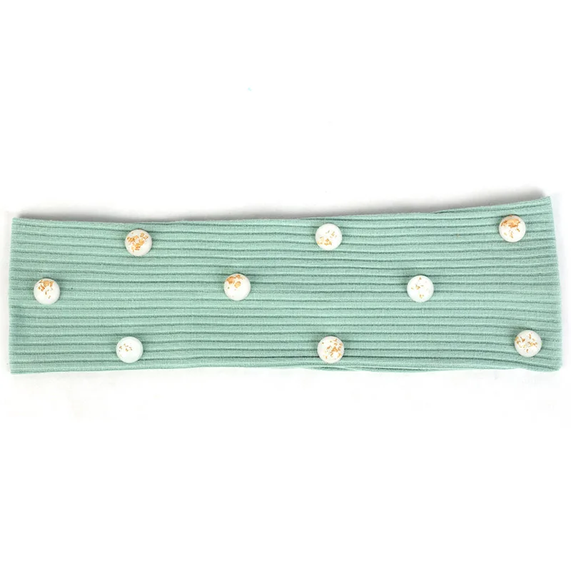 Bean Green White Новые модные женские ребристые повязки для волос золотые фольги круглые бусины аксессуары для девочек женские плоские эластичные повязки на голову полосатые тюрбан DZ778 - Цвет: Bean Green White
