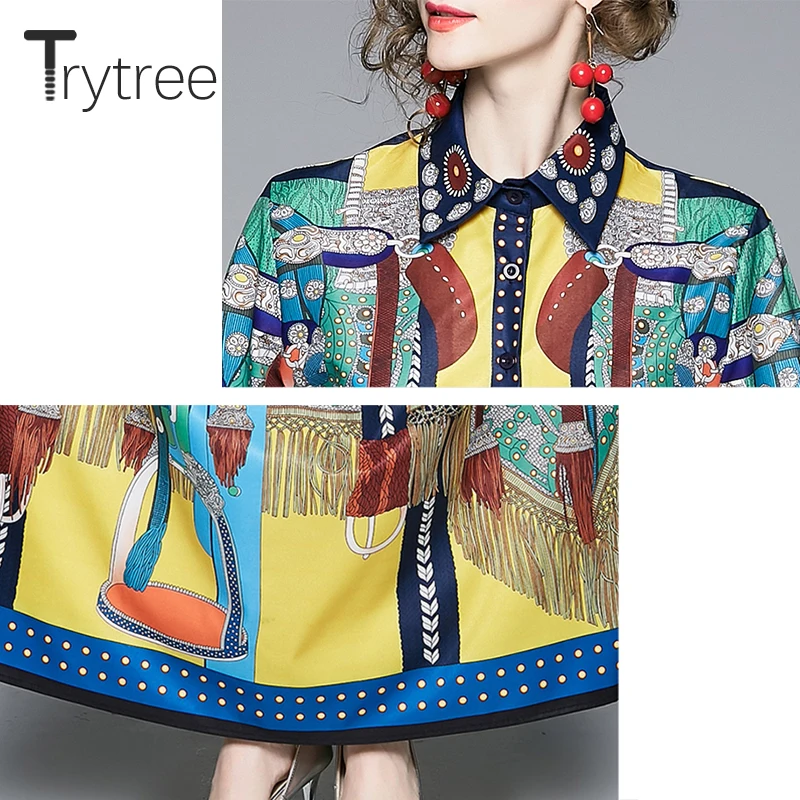 Trytree/летнее осеннее платье с высоким уличным принтом женское рубашка отложным