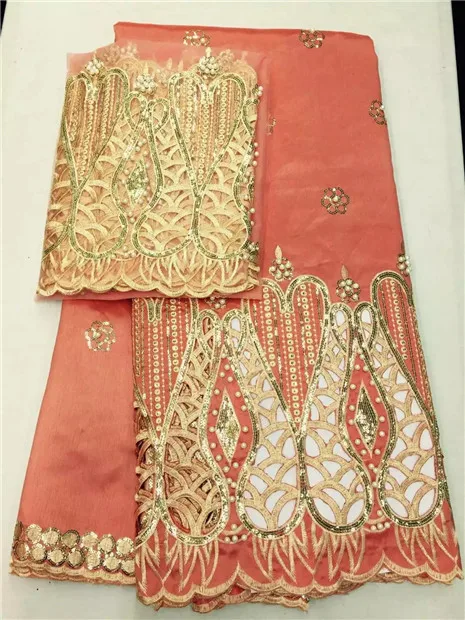 LJ22KAfrican George Lace Fabric African Wrapper High Quality with Embroidery Applique for Sewing | Дом и сад