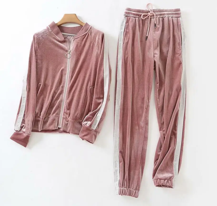 Новый весенне-осенний бархатный костюм с вышитыми буквами Женский комплект из