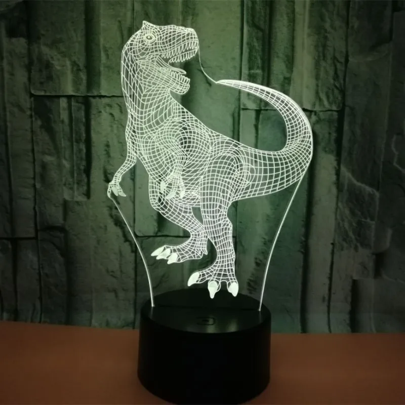 Красочная сенсорная 3d лампа Иллюзия светодиодный ночник USB динозавр атмосфера