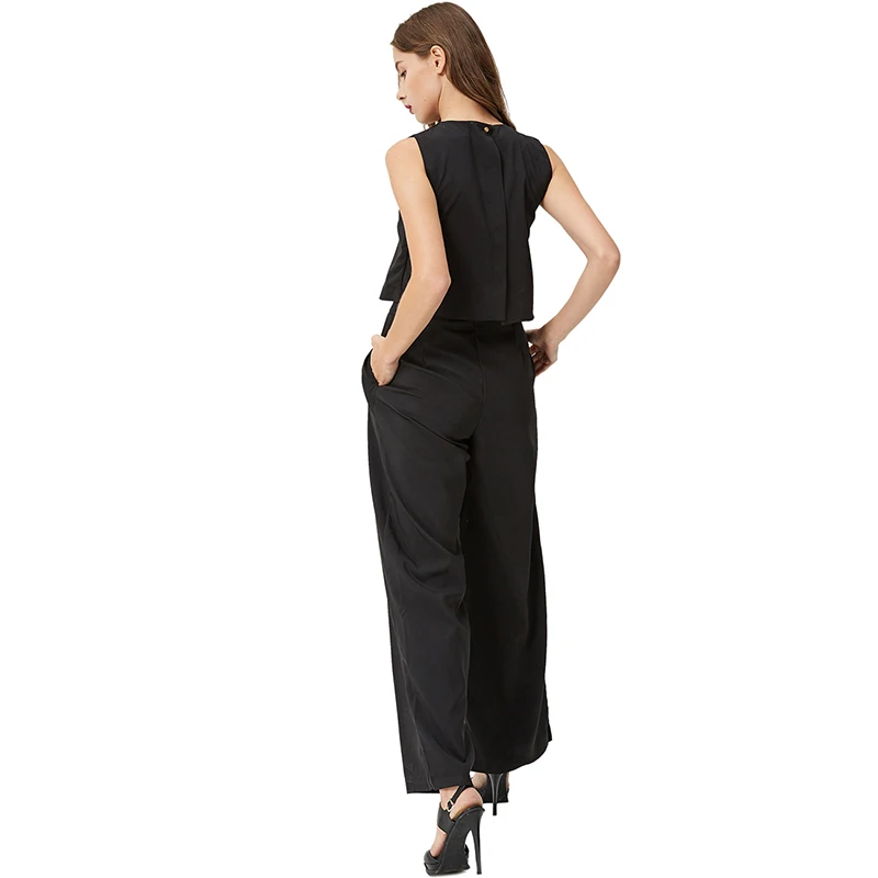 Женский Летний комбинезон с высокой талией GLO STORY 2018 Облегающий карманами Черный