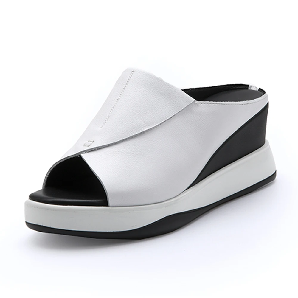 Женские босоножки на танкетке Meotina летние шлепанцы из натуральной кожи платформе