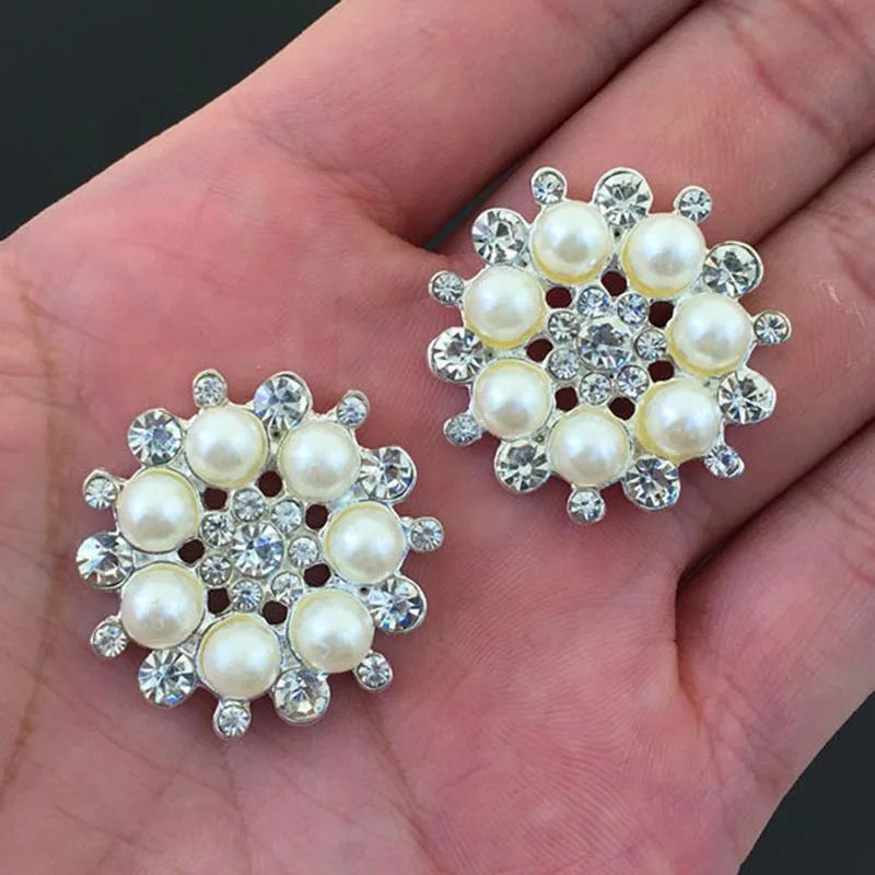 10Pcs Pearl and Rhinestones Plum flower alloy button for DIY hair embellishments or wedding accessoriess HZ91 | Дом и сад