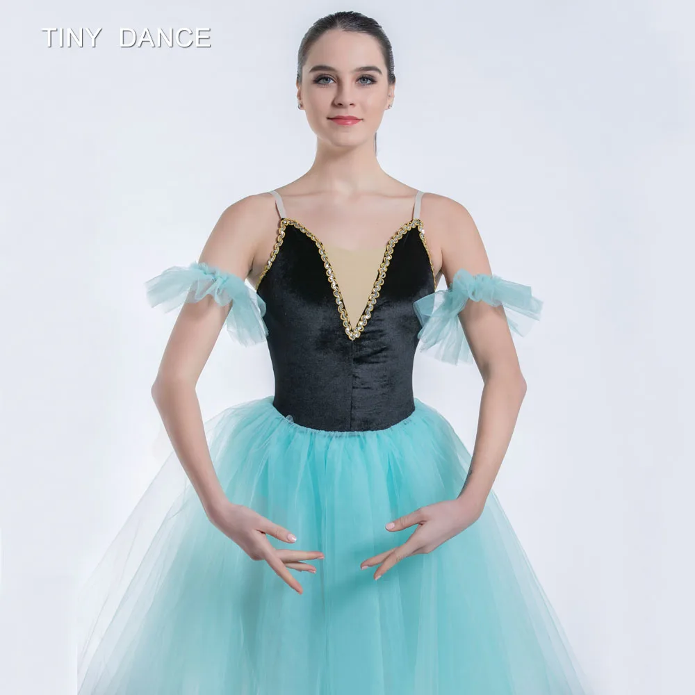 New Arrival Child &amp Adult Ballet Dance Tutu Black Velvet Bodice with Nude V Neck and Layers of Green Ballerina Dress 19431 |