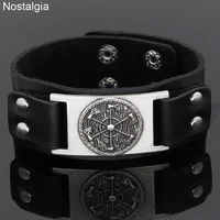 nostalgia thunder shield of perun axe mens black leather viking bracelet slavic wristband women bangles with charms