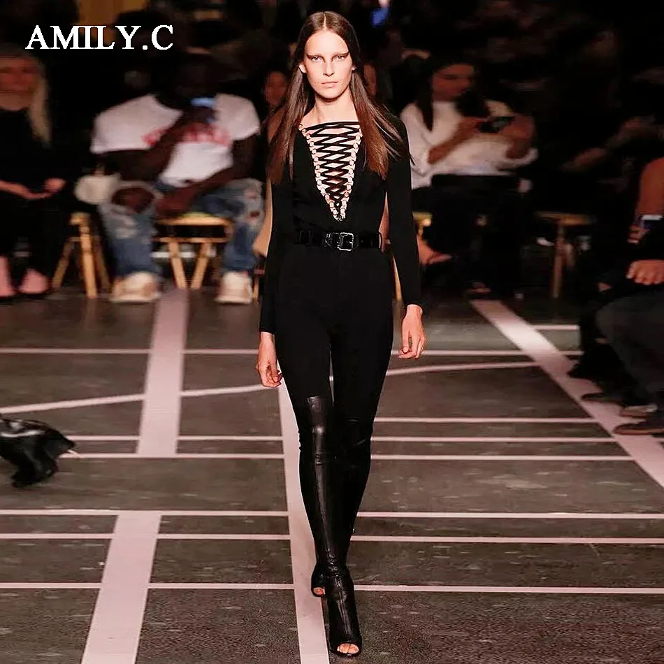 Amily. c Новинка весны для женщин комбинезоны для Сексуальная Bodycon кружево до бандажный купальник вечерние чёрный; коричневый