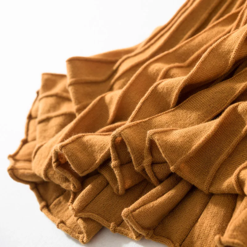 Новинка 2019 женское кашемировое плиссированное платье с коротким рукавом