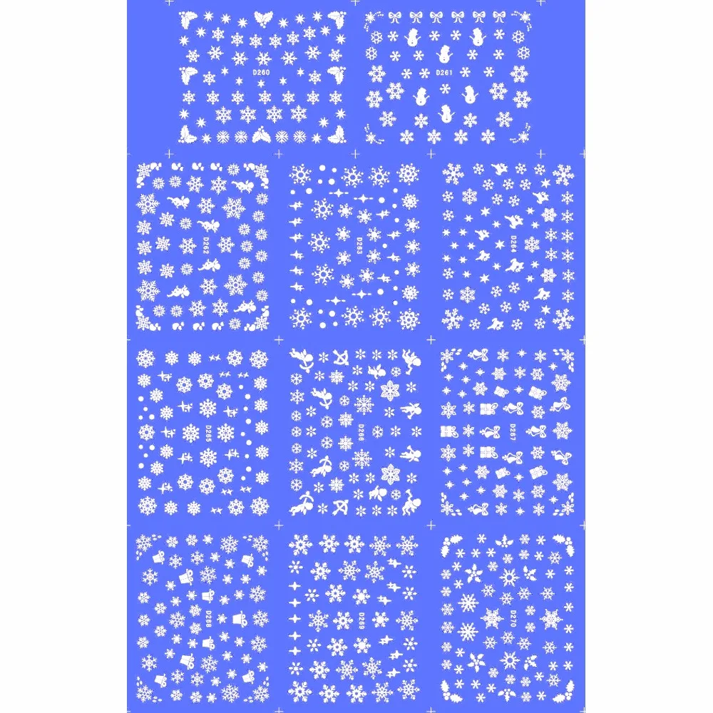 11 упак./лот переводная наклейка для ногтей белая на Рождество снежные хлопья в