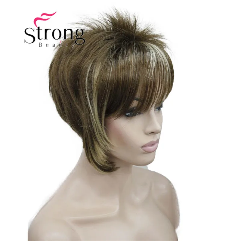StrongBeauty светильник Auburn с высоким светильник s наклонные челки короткие прямые синтетические волосы парик для девушки - Цвет: 12-F26