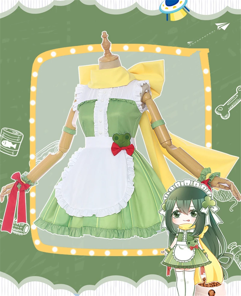 Hot My Hero Academia Anime Cosplay Coffee Shop Little Hero Asui Tsuyu Cafe Maid Cosplay Costume Cat Female Dress Uniforms