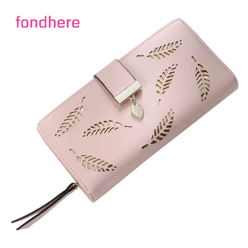 Fondhere женский кошелек модный выемчатый лист Дизайн искусственная кожа длинный