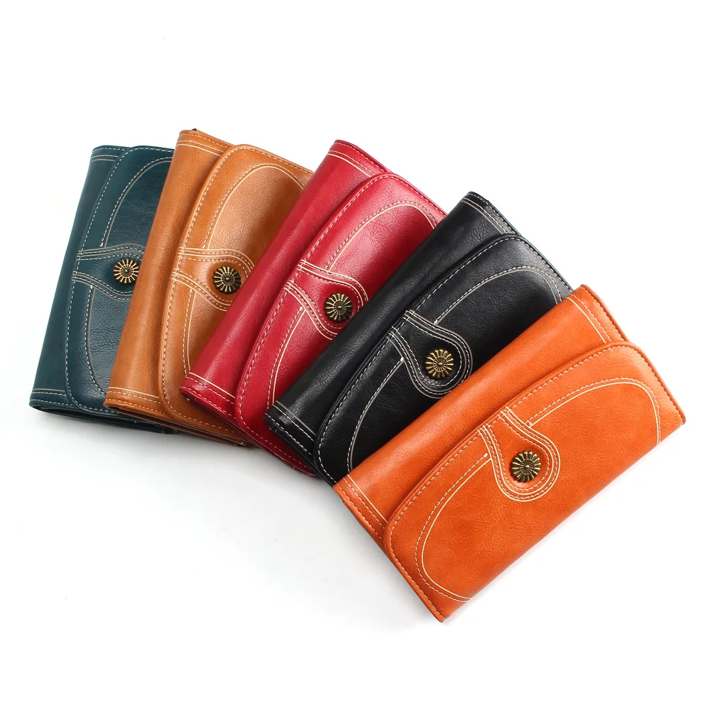 Кошелек из искусственной кожи с масляным воском женский кожаный Длинный кошелек