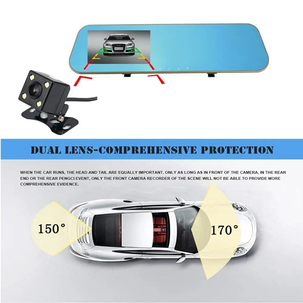 Авто Full HD 1080P автоматическая камера зеркало заднего вида 4 3 дюймов Dash Cam