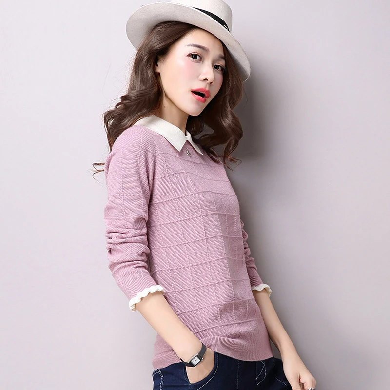 Pullovers Women 2019 Autumn New Plus Size Casual Knitted Tops Female Solid Color Long Sleeves Cashmere Pullover Sweaters OK848 | Женская