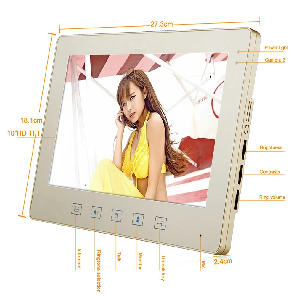 SmartYIBA 10 Inch TFT Video Door Phone Doorbell Intercom Kit 1-camera 3-monitor Night Vision with IR Camera