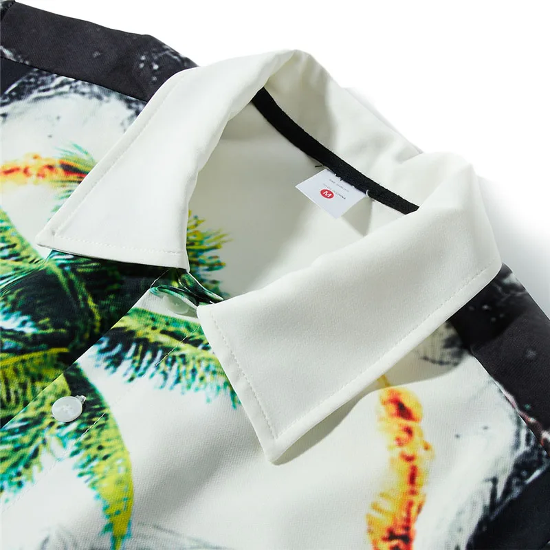 Мужская гавайская рубашка, лето, новинка, повседневная, приталенная, Camisa Masculina, фламинго/Плам, дерево, с принтом, короткий рукав, мужские пляжные рубашки