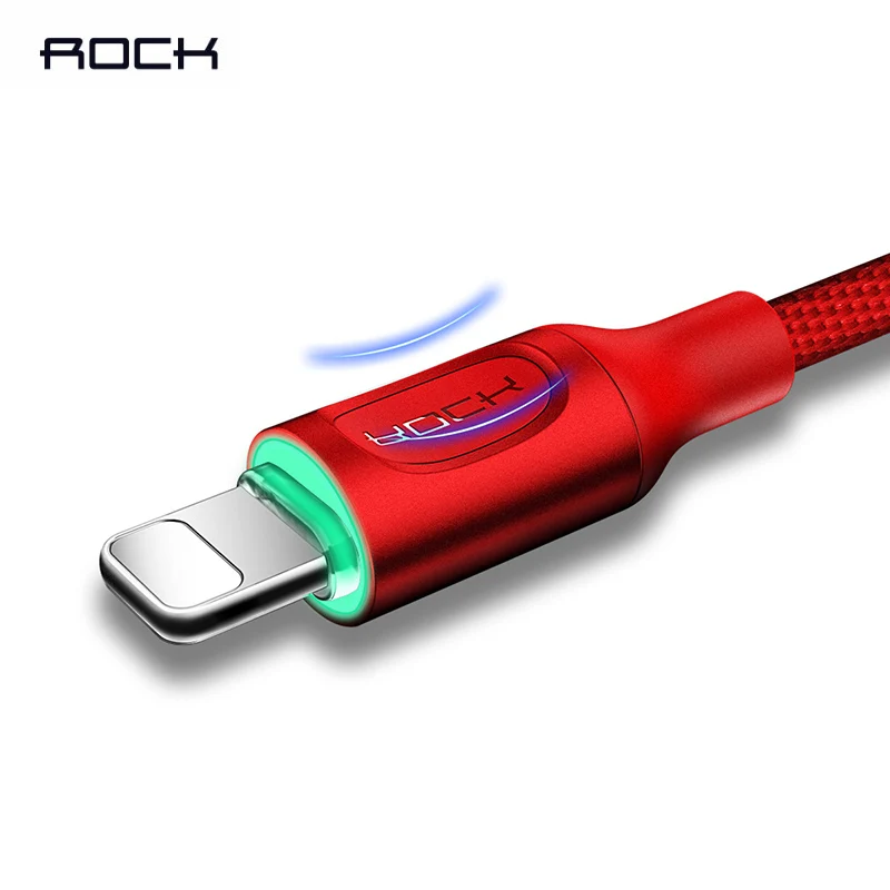 ROCK автоматическое отключение USB кабель для iPhone X 7 Plus 5 V/2.1A светодиодный свет быстрая зарядка кабель синхронизации данных для iPhone 10 8 5s 6 6s iPad