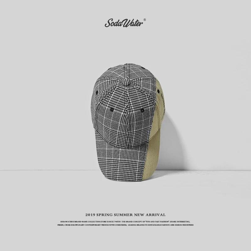 Sodaводяная 2019 летняя бейсболка с узором в клетку пара кепок Регулируемая Мужская