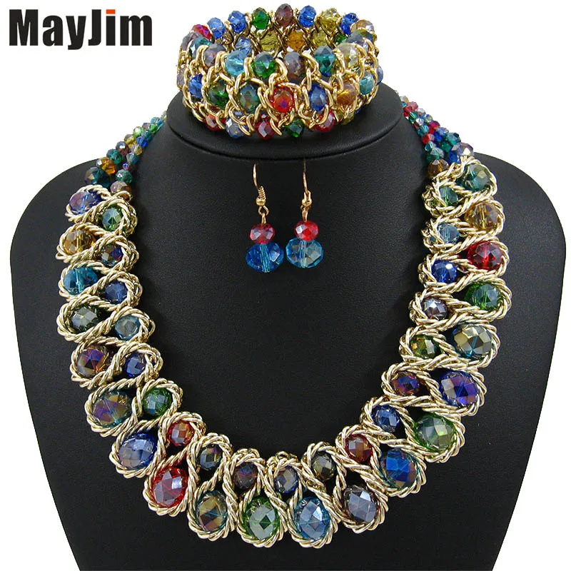 Заявление ожерелье 2017 мода ювелирные наборы Ручной Работы бусы кристалл дубай