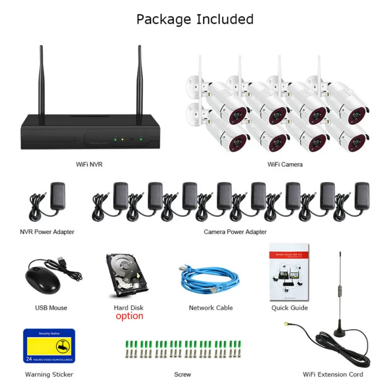 Беспроводная 4-канальная/8-канальная система видеонаблюдения, Wi-Fi, NVR, комплект, ip-камера, запись, наружная, внутренняя, антивандальная, цилиндрическая, ip-камера, Wifi, 720P система
