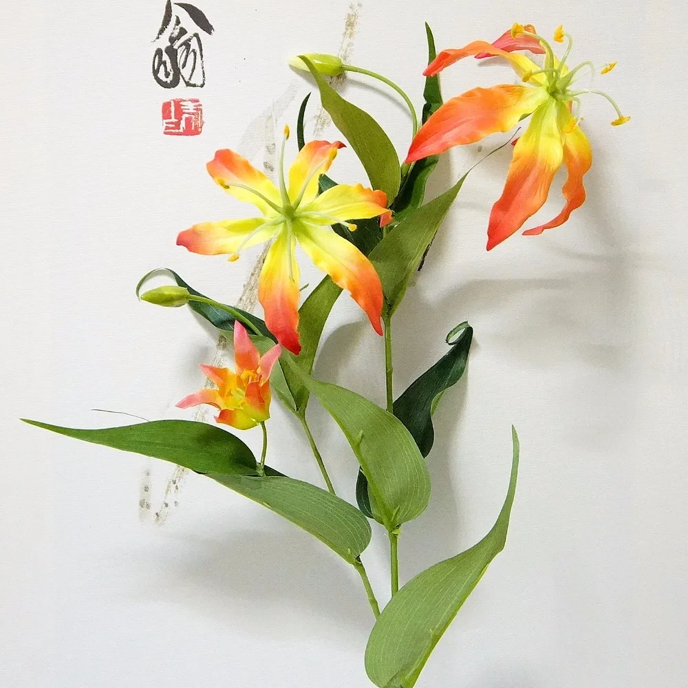 5 головок ветка пламени лилии искусственные цветы для дома свадьбы Рождества