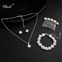miallo fashion rhinestone bridal jewelry sets austrian crystal bracelets earrings necklaces hair comb wedding jewelry set