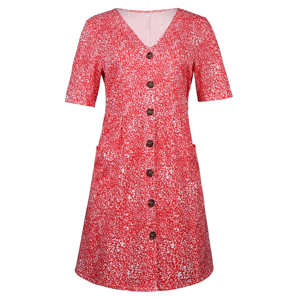 Женские однобортные повседневные платья с v образным вырезом и принтом коротким