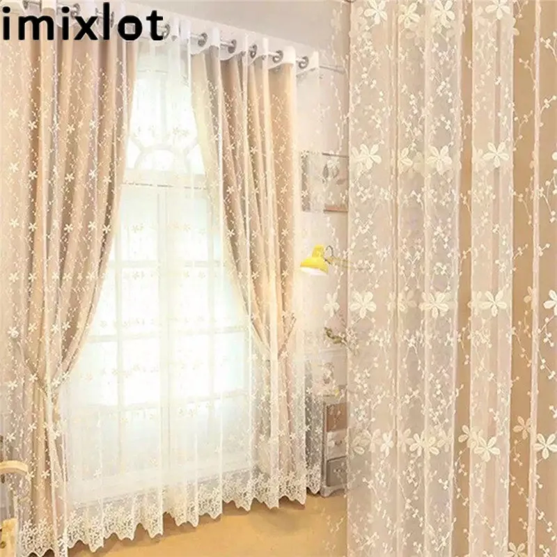 Imixlot Европейская Современная печать пряжа молочного оттенка кружева тюль шторы