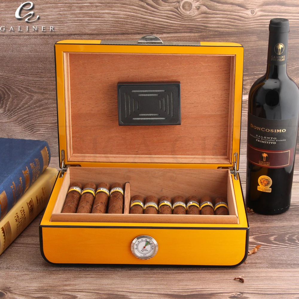 GALINER глянцевый чехол для пианино для сигар Humidor испанский кедр Деревянный ящик для хранения сигар с увлажнитель с гигрометром для COHIBA сигары