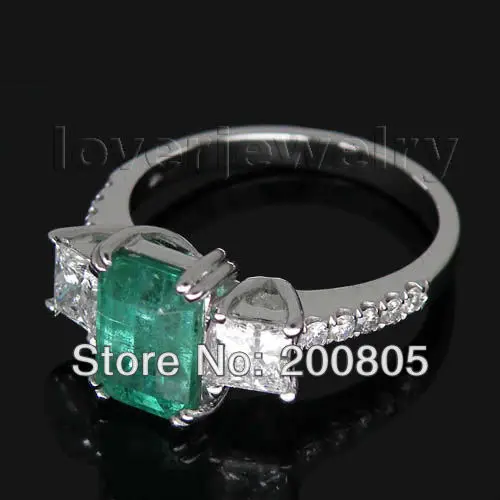 LOVERJEWELRY Винтажное кольцо с натуральным изумрудом тремя камнями 14 карат белое