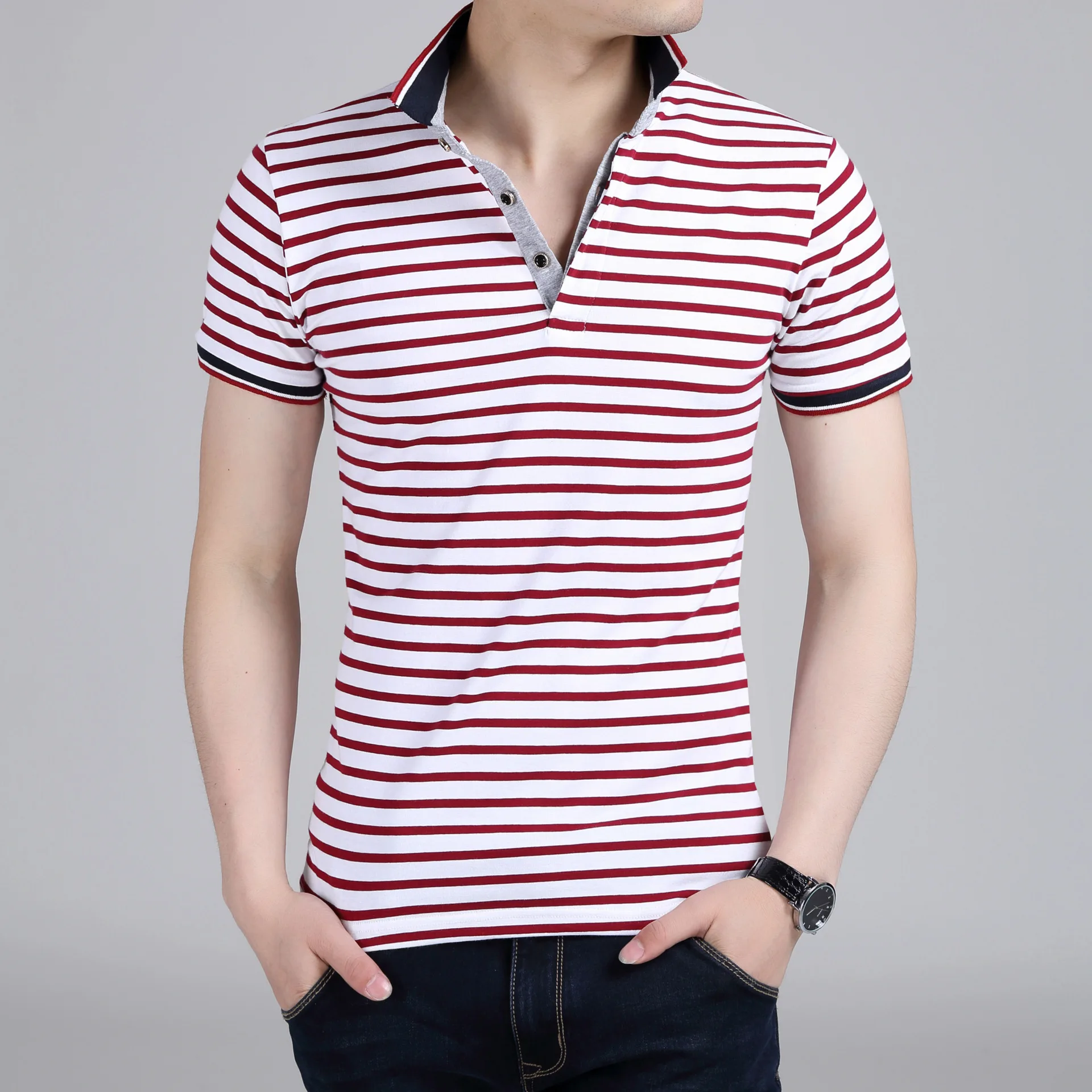 

2019 New fashion summer style Short shirt men casual short sleeve striped cotton shirt SIZE XL XL