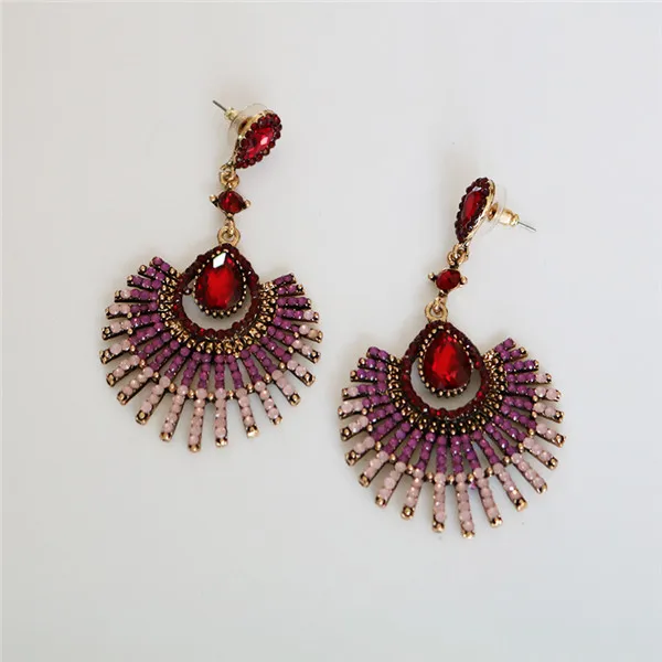 earring Роскошные диадемы с золотым металлическим цветком и красными кристаллами, винтажные зеленые стразы, корона в стиле барокко, подвеска, королевские свадебные аксессуары для волос - Окраска металла: earring