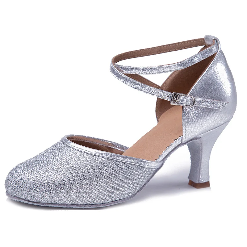 Silver 7CM Новое поступление; женские туфли для латинских танцев; мягкие туфли для танго; женские туфли для бальных танцев; ; 7 см и 5 см - Цвет: Silver 7CM