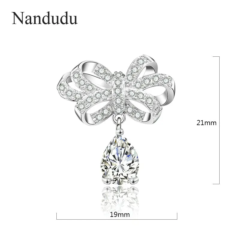 Nandudu Shinning AAA CZ Zircon Bowknot Brooch Pin for Women Scarf Costume Cuff Sparkling Rhinestone Bow Brooches Coat X339 | Украшения и
