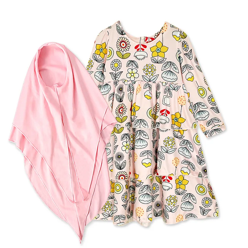 

2019 new elegent fashion style muslim children plus size printing abaya