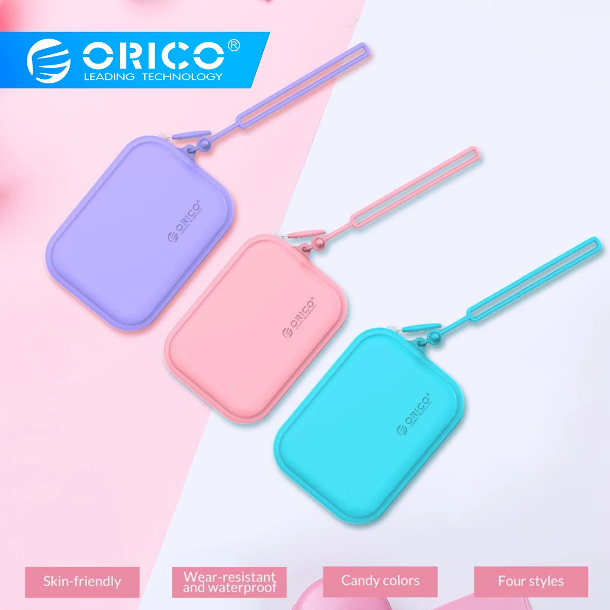ORICO, силиконовая сумка для наушников, карамельный цвет, чехол для наушников, переносные Кошельки для монет, водонепроницаемая сумка для хранения кожи, для USB кабелей, для ключей, для монет