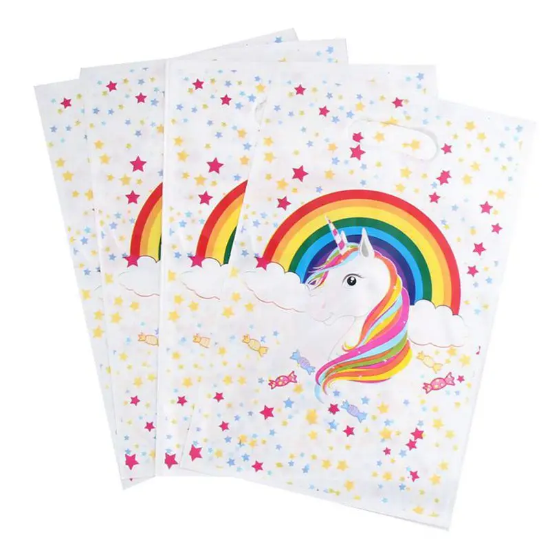 Unicorn 10 шт./лот, вечерние подарочные сумочки с изображением Динь-Динь, вечерние пластиковые сумочки для конфет, сумка для детей, праздник день рождения вечеринка, принадлежности - Цвет: Unicorn