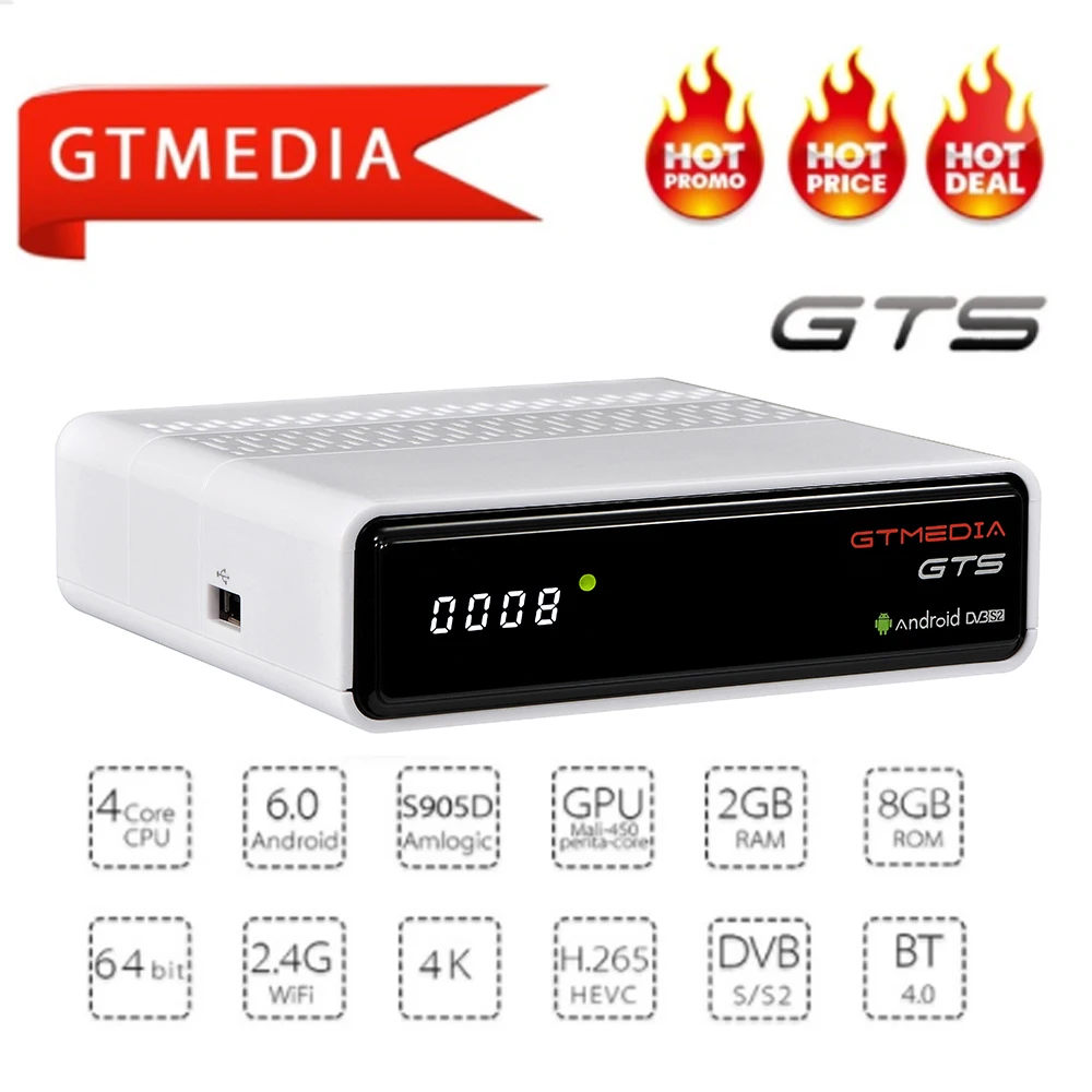 Freesat GTmedia GTS Android 6 0 4K Smart tv BOX Amlogic S905D комбинированный DVB S2 спутниковый ресивер 2G/8GB
