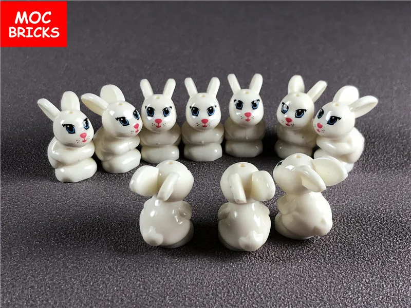 10 шт./лот MOC кирпичи животные милый кролик с глазами и ртом Обучающие строительные
