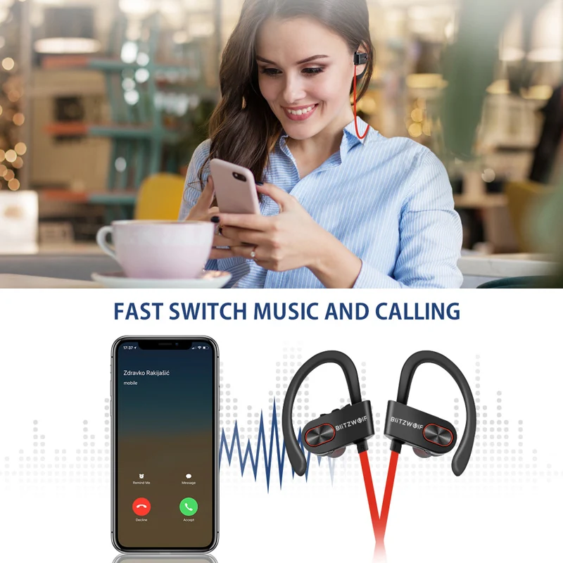 Blitzwolf водонепроницаемые bluetooth наушники IPX7 беспроводные спортивные бас с