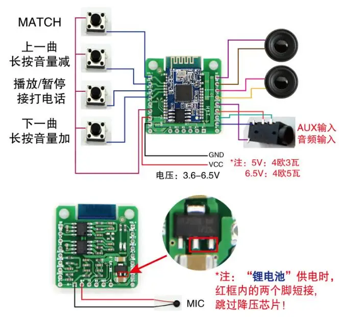 BK8008 Bluetooth TWS к коробке Усилитель мощности доска 2 AUX аудио прием BK8008 стерео двойной 5 Вт динамик аудио усилитель