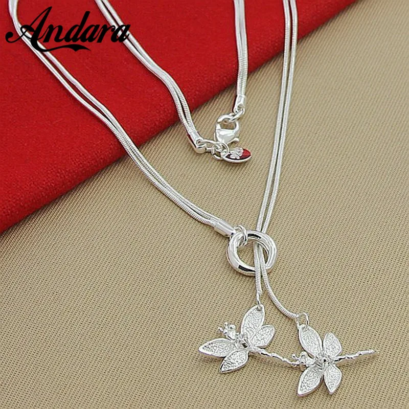 New Fashion 925 Silver Two Dragonfly Pendants Necklaces Elegant Women Trendy Jewelry N201 | Украшения и аксессуары