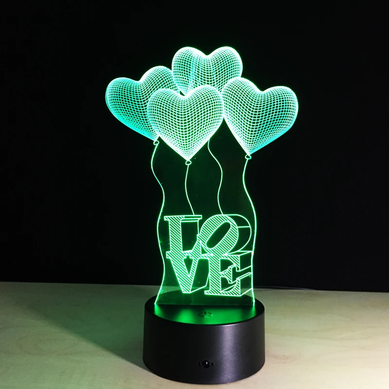 Colorful Table Lamp Love Heart Balloon Romantic Gift for Wedding Wife Lovers Valentine 3D Touch Baby Night Drop Ship | Лампы и