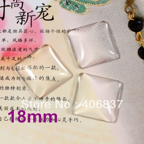 

200pcs/Lot, Good Quality 18mm Dome Square Transparent Clear Magnifying Glass Cabochon