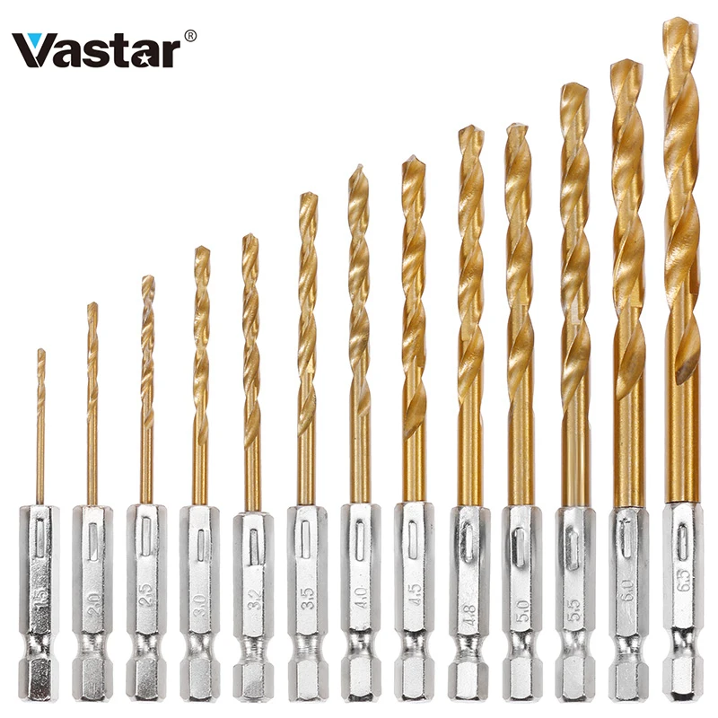 Набор сверл Vastar 13 шт./лот из быстрорежущей стали с титановым покрытием набор 1/4