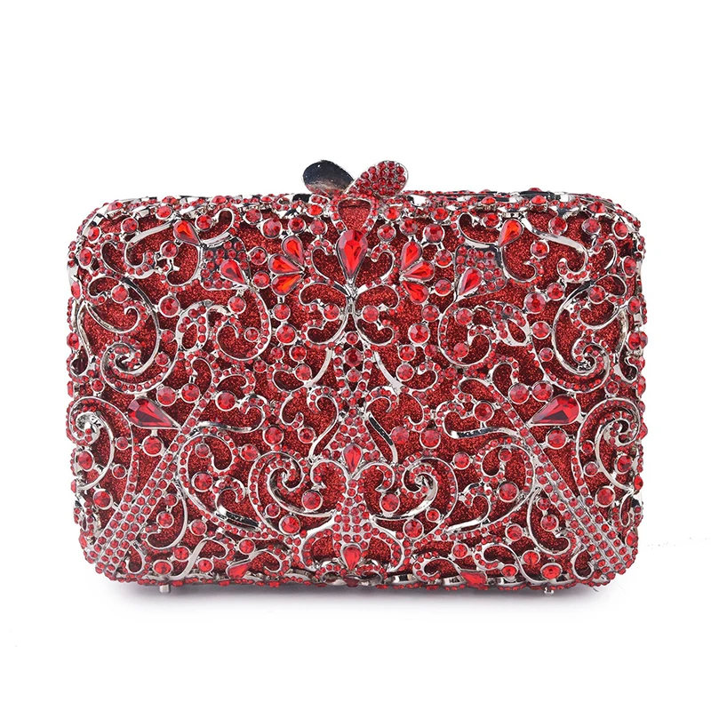

XIYUAN BRAND Red Color Clutch Diamond Evening Clutches Bag Luxury Metal Wedding Women Crystal Handbags Party Purse Shoulder Bag